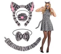 YAEGIMHT 6 Pcs Leopard Costume Set for Women Men, World Book Day Leopard Costumes with Leopard Ears Headband Tail Bow tie Nose Tattoo Gloves Animal Costume for Carnival Halloween Cosplay (Tabby Cat)