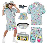 YAEGIMHT 80s 90s Fancy Dress Men, Hip Hop Shell Suit with Accessories for Adults, Retro 80s 90s Button Shirts Costume Outfits, 80s Tracksuit for Halloween Carnival Disco Party Dress Up (Sliver, XL)