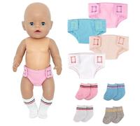 YAEGIMHT Doll Nappies + Doll Socks Set, 8 Pcs Baby Doll Accessories for 12-18" Doll, Baby Dolls Nappies Socks for Pretend Play, Reusable Dolls Clothes Accessories Gift (Blue, Pink, Orange, White)