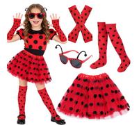 YAEGIMHT Ladybird Costume Kids with Spotty Tutu Sunglasses Polka-Dot Gloves Stockings, Animal Costume Girls World Book Day Costume Kids for Cosplay Halloween School Performance