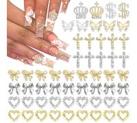 YAEISM 110PCS Gold Nail Charms 6 Types Silver Nail Charms 3D Butterfly Charms Shiny Dollar Sign Nail Charms Crystal Crown Nail Charms Alloy Heart Bow Nails for Nail Art and DIY Crafts Decoration