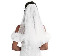 YAEISM Polka Dot Veil 2 Tier Swiss Dot Midi Wedding Veil Double Layers Ivory Dotted Tulle Bridal Veil with Comb Vintage Fashion Bachelorette Party Veils for Brides, White, Large