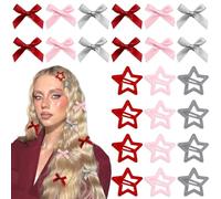 YAEISM Satin Bow Hair Clips Silver Star Hair Clips Non Slip Small Hair Bows Coquette Cute Hair Accessories for Women