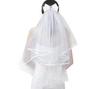 YAEISM White Bow Wedding Veils Lace Catholic Veil Dangle Cross First Communion Veil Cathedral Mass Chapel Bachelorette Party Veil Heart Rhinestones with Comb for Women and Girls