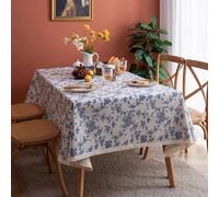 Yaemikoo Vintage Blue Floral Cotton Linen Rectangle Tablecloth French Country Pastoral Rustic Table Cloths Cover for Farmhouse Decor, Kitchen, Dining, Picnic, Indoor and Outdoor (55 x 70 Inch)
