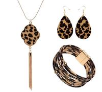 yaenoei 3 Pieces Leopard Earrings Bracelets, 4.96 x 3.98 x 0.63 in, Metal, Aventurine