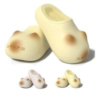 Yaepoip Cat Paws Footprints Fluffy Plush Fleece Height Increase Slippers, Cat Paw Slippers with Paw Prints on the Soles (YELLOW,6)