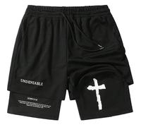 Yaepoip Men 2 in 1 Shorts I Can Do All Things Through Shorts with Liner Drawstring Christian Jesus Cross Track Short (B,M)