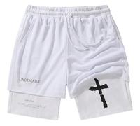 Yaepoip Men 2 in 1 Shorts I Can Do All Things Through Shorts with Liner Drawstring Christian Jesus Cross Track Short (L,M)