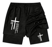 Yaepoip Men 2 in 1 Shorts I Can Do All Things Through Shorts with Liner Drawstring Christian Jesus Cross Track Short (A,XXL)