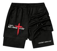 Yaepoip Men 2 in 1 Shorts I Can Do All Things Through Shorts with Liner Drawstring Christian Jesus Cross Track Short (D,M)