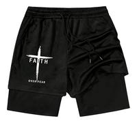 Yaepoip Men 2 in 1 Shorts I Can Do All Things Through Shorts with Liner Drawstring Christian Jesus Cross Track Short (J,3XL)