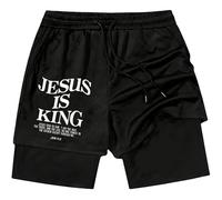 Yaepoip Men 2 in 1 Shorts I Can Do All Things Through Shorts with Liner Drawstring Christian Jesus Cross Track Short (I,M)