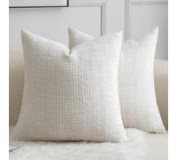YAERTUN Chenille Cushion Covers 30x30 cm 12x12 Inch Pack of 2 CreamWhite Modern Texture Decorative Throw Pillow Covers Cushion Soft Cozy Velvet Farmhouse Pillowcase for Bed Couch Sofa Living Room