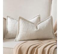 YAERTUN Chenille Cushion Covers 30x50 cm 12x20 inch Set of 2 Textured Broadside Soft Cozy Velvet Throw Pillow covers Farmhouse Boho Decorative Pillow Cases for Couch Bed Sofa Livingroom CreamWhite