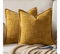 YAERTUN Chenille Cushion Covers 40x40 cm 16x16 inch Set of 2 Textured Broadside Soft Cozy Velvet Throw Pillow covers Farmhouse Boho Decorative Pillow Cases for Couch Bed Sofa Livingroom Ginger