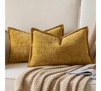 YAERTUN Chenille Cushion Covers 40x60 cm 16x24 inch Set of 2 Textured Broadside Soft Cozy Velvet Throw Pillow covers Farmhouse Boho Decorative Pillow Cases for Couch Bed Sofa Livingroom Ginger