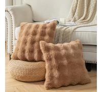 YAERTUN Pack of 2 Brown Cushion Covers 26x26 Inch 65x65 cm Thick Soft wool Decorative Throw Pillow covers Pillowcase Faux Fur Plush fluffy for Sofa Couch Bedroom