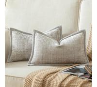 YAERTUN Pack of 2 Chenille Textured Decorative Cushion Covers Accent Solid Throw Pillow Covers Soft Cozy Pillow Case with Velvet Back for Couch Sofa Bed Living Room 12x20 Inch 30x50cm Pearl Grey