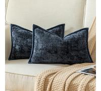 YAERTUN Pack of 2 Chenille Textured Decorative Cushion Covers Accent Solid Throw Pillow Covers Soft Cozy Pillow Case with Velvet Back for Couch Sofa Bed Living Room 12x20 Inch 30x50cm Dark Blue