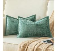 YAERTUN Pack of 2 Chenille Textured Decorative Cushion Covers Accent Solid Throw Pillow Covers Soft Cozy Pillow Case with Velvet Back for Couch Sofa Bed Living Room 12x20 Inch 30x50cm Teal