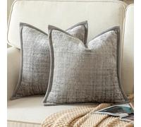 YAERTUN Pack of 2 Chenille Textured Decorative Cushion Covers Accent Solid Throw Pillow Covers Soft Cozy Pillow Case with Velvet Back for Couch Sofa Bed Living Room 16x16 Inch 40x40cm Light Grey