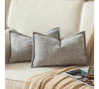 YAERTUN Pack of 2 Chenille Textured Decorative Cushion Covers Accent Solid Throw Pillow Covers Soft Cozy Pillow Case with Velvet Back for Couch Sofa Bed Living Room 12x20 Inch 30x50cm Light Grey