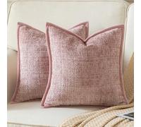 YAERTUN Pack of 2 Chenille Textured Decorative Cushion Covers Accent Solid Throw Pillow Covers Soft Cozy Pillow Case with Velvet Back for Couch Sofa Bed Living Room 24x24 Inch 60x60cm Dusty Pink