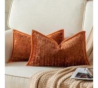 YAERTUN Pack of 2 Chenille Textured Decorative Cushion Covers Accent Solid Throw Pillow Covers Soft Cozy Pillow Case with Velvet Back for Couch Sofa Bed Living Room 12x20 Inch 30x50cm Burnt Brick