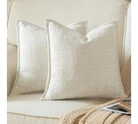 YAERTUN Pack of 2 Chenille Textured Decorative Cushion Covers Accent Solid Throw Pillow Covers Soft Cozy Pillow Case with Velvet Back for Couch Sofa Bed Living Room 16x16 Inch 40x40cm Cream White