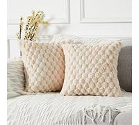 YAERTUN Pack of 2 Decorative Faux Fur Beige Sofa Cushion Covers 40cm x 40cm 16x16 Inch Solid Square Throw Pillow Cases Soft Cozy Luxury Pillow Covers Couch Bed Livingroom