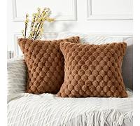 YAERTUN Pack of 2 Decorative Faux Fur Brown Sofa Cushion Covers 50cm x 50cm 20x20 Inch Solid Square Throw Pillow Cases Soft Cozy Luxury Pillow Covers Couch Bed Livingroom