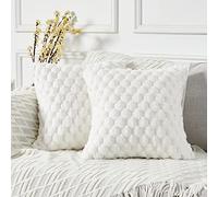 YAERTUN Pack of 2 Decorative Faux Fur White Sofa Cushion Covers 40cm x 40cm 16x16 Inch Solid Square Throw Pillow Cases Soft Cozy Luxury Pillow Covers Couch Bed Livingroom