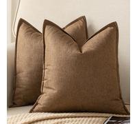 YAERTUN Pack of 2 Decorative Linen Soild Cushion Covers Farmhouse Neutral Throw Pillow Cases for Chair Couch Sofa Bedroom Living Room Home Decor 26 x 26 Inch 65x65 cm Brown