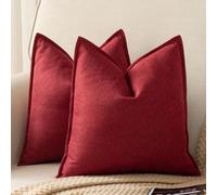 YAERTUN Pack of 2 Decorative Linen Soild Cushion Covers Farmhouse Neutral Throw Pillow Cases for Chair Couch Sofa Bedroom Living Room Home Decor 26 x 26 Inch 65x65 cm Wine red