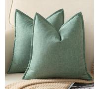 YAERTUN Pack of 2 Decorative Linen Soild Cushion Covers Farmhouse Neutral Throw Pillow Cases for Chair Couch Sofa Bedroom Living Room Home Decor 20 x 20 Inch 50x50 cm Sage Green