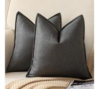 YAERTUN Pack of 2 Decorative Linen Soild Cushion Covers Farmhouse Neutral Throw Pillow Cases for Chair Couch Sofa Bedroom Living Room Home Decor 24 x 24 Inch 60x60 cm Dark Gray