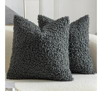 YAERTUN Pack of 2 Faux Fur Cushion Covers Decorative Sherpa Boucle Throw Pillow Covers Fuzzy Soft Sheepskin Fleece Pillowcases for Couch Sofa Bed Living Room 24x24 Inch 60x60cm Grey