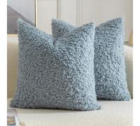 YAERTUN Pack of 2 Faux Fur Cushion Covers Decorative Sherpa Boucle Throw Pillow Covers Fuzzy Soft Sheepskin Fleece Pillowcases for Couch Sofa Bed Living Room 16x16 Inch 40x40cm Light Blue