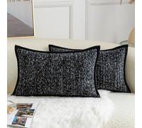 YAERTUN Pack of 2 Tie-dye Chenille Textured Cushion Covers Decorative Lumbar Accent Throw Pillow case Cozy Soft Velvet Pillow Covers for Couch Sofa Bedroom Living Room 12x20 Inch 30x50cm Black