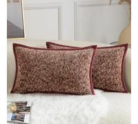 YAERTUN Pack of 2 Tie-dye Chenille Textured Cushion Covers Decorative Lumbar Accent Throw Pillow case Cozy Soft Velvet Pillow Covers for Couch Sofa Bedroom Living Room 12x20 Inch 30x50cm Burgundy