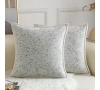 YAERTUN Pack of 2 Tie-dye Chenille Textured Cushion Covers Decorative Square Accent Throw Pillow case Cozy Soft Velvet Pillow Covers for Couch Sofa Bedroom Living Room 26x26 Inch 65x65cm White