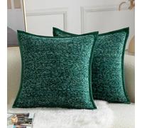 YAERTUN Pack of 2 Tie-dye Chenille Textured Cushion Covers Decorative Square Accent Throw Pillow case Cozy Soft Velvet Pillow Covers for Couch Sofa Bedroom Living Room 24x24 Inch 60x60cm Green