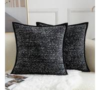 YAERTUN Pack of 2 Tie-dye Chenille Textured Cushion Covers Decorative Square Accent Throw Pillow case Cozy Soft Velvet Pillow Covers for Couch Sofa Bedroom Living Room 26x26 Inch 65x65cm Black