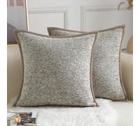 YAERTUN Pack of 2 Tie-dye Chenille Textured Cushion Covers Decorative Square Accent Throw Pillow case Cozy Soft Velvet Pillow Covers for Couch Sofa Bedroom Living Room 26x26 Inch 65x65cm Khaki