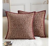 YAERTUN Pack of 2 Tie-dye Chenille Textured Cushion Covers Decorative Square Accent Throw Pillow case Cozy Soft Velvet Pillow Covers for Couch Sofa Bedroom Living Room 22x22 Inch 55x55cm Burgundy