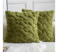 YAERTUN Set of 2 Decorative Cushion Covers Thick Plush Wool Pillows Covers Super Soft Luxury faux Rabbit Fur Velvet Throw Pillow Cases for Couch Sofa Bed Living Room 22x22 Inch 55x55 cm Olive Green