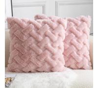 YAERTUN Set of 2 Decorative Cushion Covers Thick Plush Wool Pillows Covers Super Soft Luxury faux Rabbit Fur Velvet Throw Pillow Cases for Couch Sofa Bed Living Room 22x22 Inch 55x55 cm Pink