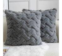 YAERTUN Set of 2 Decorative Cushion Covers Thick Plush Wool Pillows Covers Super Soft Luxury faux Rabbit Fur Velvet Throw Pillow Cases for Couch Sofa Bed Living Room 16x16 Inch 40x40 cm Grey