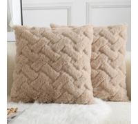 YAERTUN Set of 2 Decorative Cushion Covers Thick Plush Wool Pillows Covers Super Soft Luxury faux Rabbit Fur Velvet Throw Pillow Cases for Couch Sofa Bed Living Room 16x16 Inch 40x40 cm Oatmeal